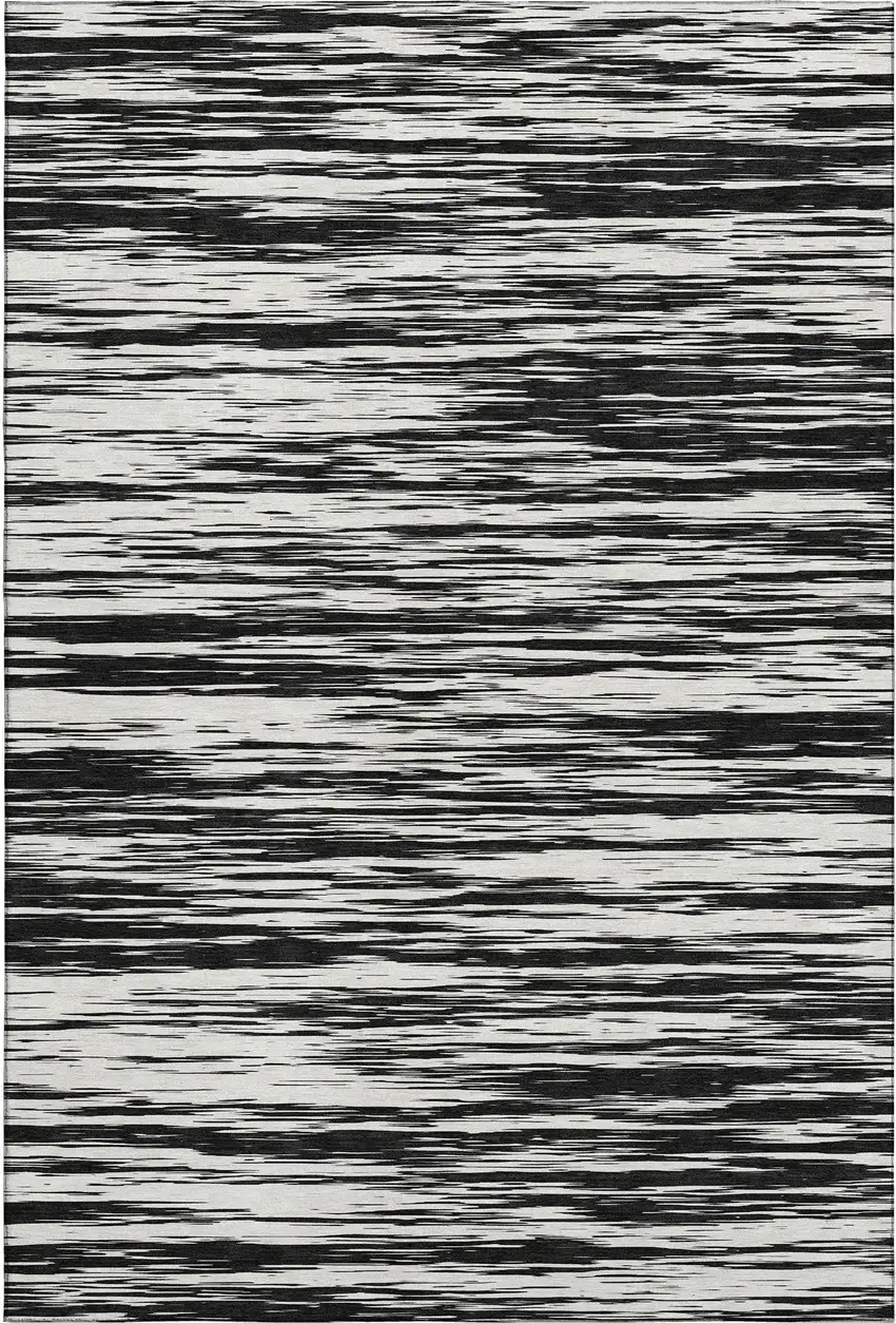 Black And Ivory Striped Washable Area Rug With UV Protection Photo 7