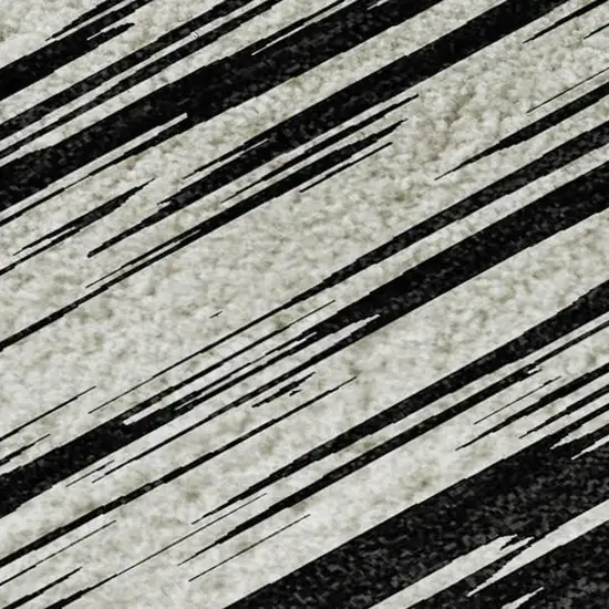 Black And Ivory Striped Washable Area Rug With UV Protection Photo 2