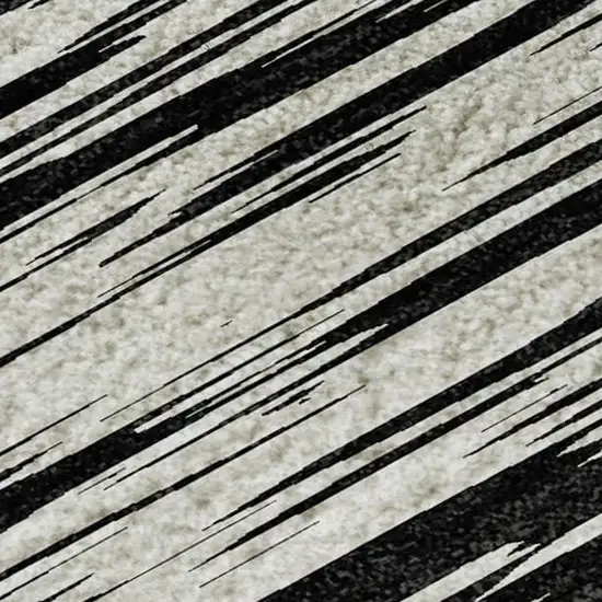 Black And Ivory Striped Washable Area Rug With UV Protection Photo 2