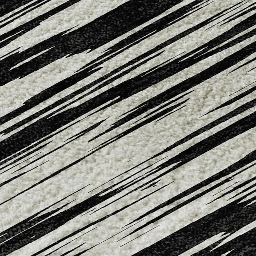 Black And Ivory Striped Washable Area Rug With UV Protection Photo 3