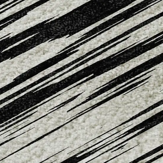 Black And Ivory Striped Washable Area Rug With UV Protection Photo 2