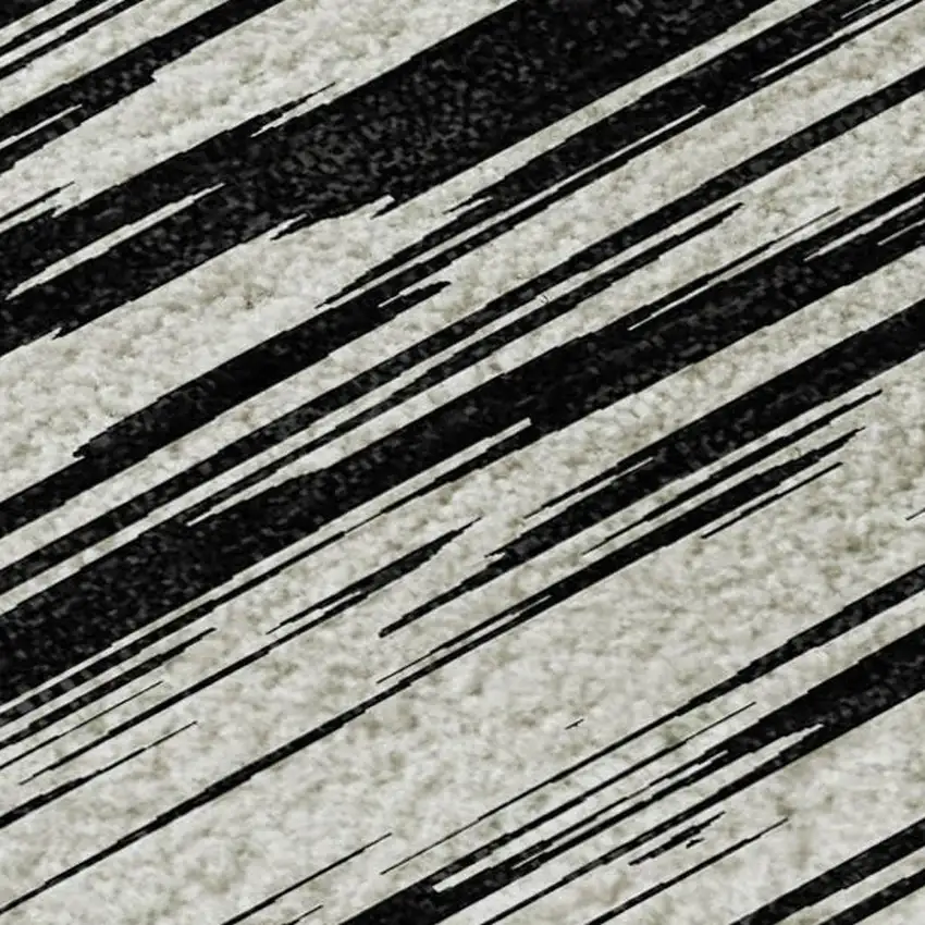 Black And Ivory Striped Washable Area Rug With UV Protection Photo 2