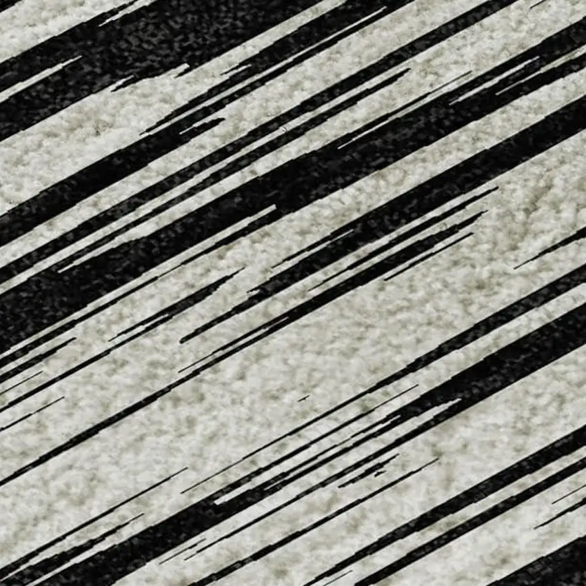 Black And Ivory Striped Washable Area Rug With UV Protection Photo 2