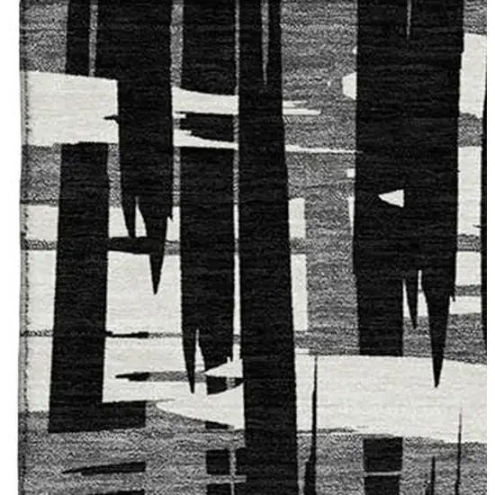 Black And Ivory Striped Washable Area Rug With UV Protection Photo 3