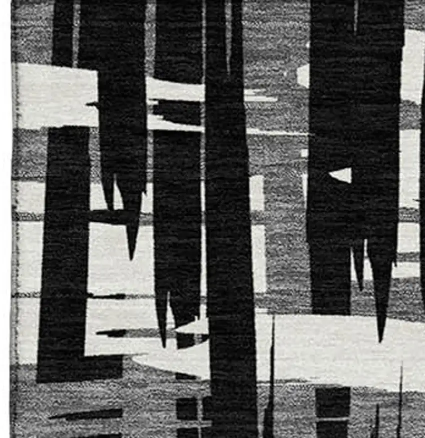 Black And Ivory Striped Washable Area Rug With UV Protection Photo 3