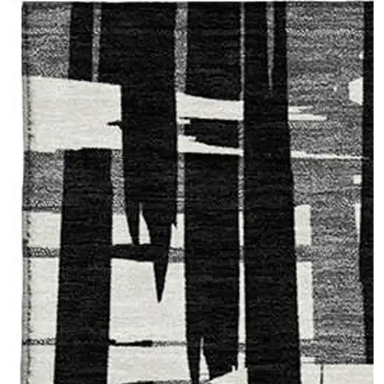 Black And Ivory Striped Washable Area Rug With UV Protection Photo 2