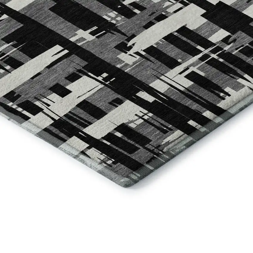 Black And Ivory Striped Washable Area Rug With UV Protection Photo 7