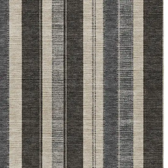 Black And Ivory Striped Washable Indoor Outdoor Area Rug Photo 3
