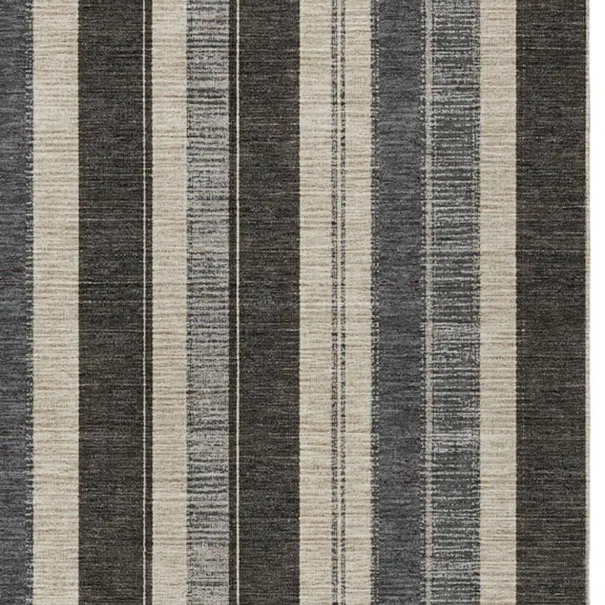 Black And Ivory Striped Washable Indoor Outdoor Area Rug Photo 3