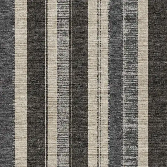 Black And Ivory Striped Washable Indoor Outdoor Area Rug Photo 7