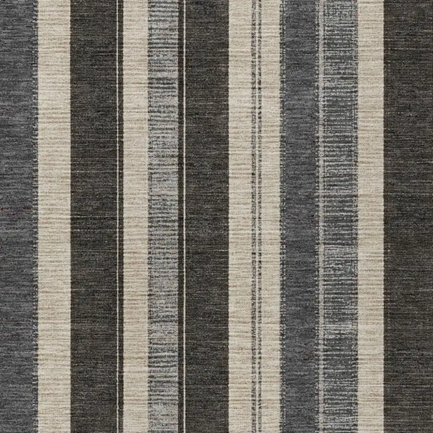 Black And Ivory Striped Washable Indoor Outdoor Area Rug Photo 7