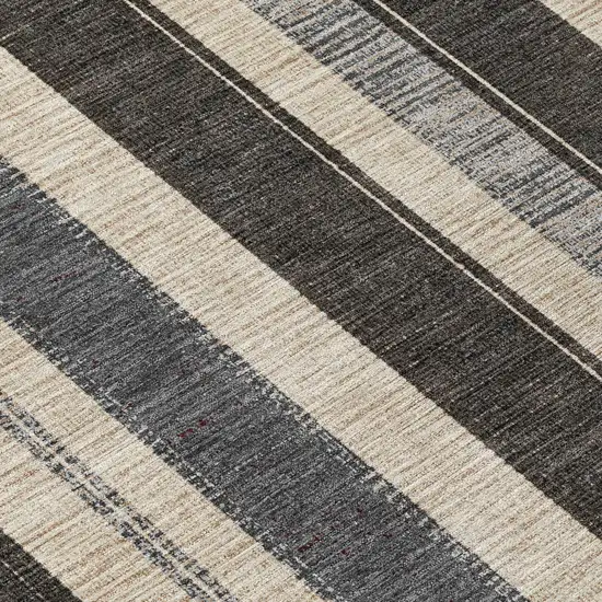 Black And Ivory Striped Washable Indoor Outdoor Area Rug Photo 9