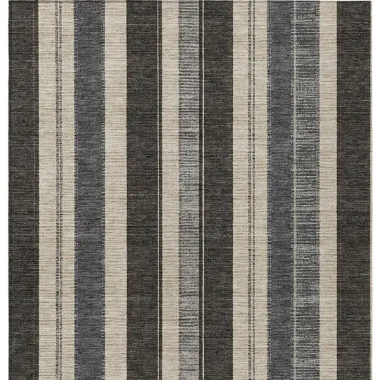 Black And Ivory Striped Washable Indoor Outdoor Area Rug Photo 8
