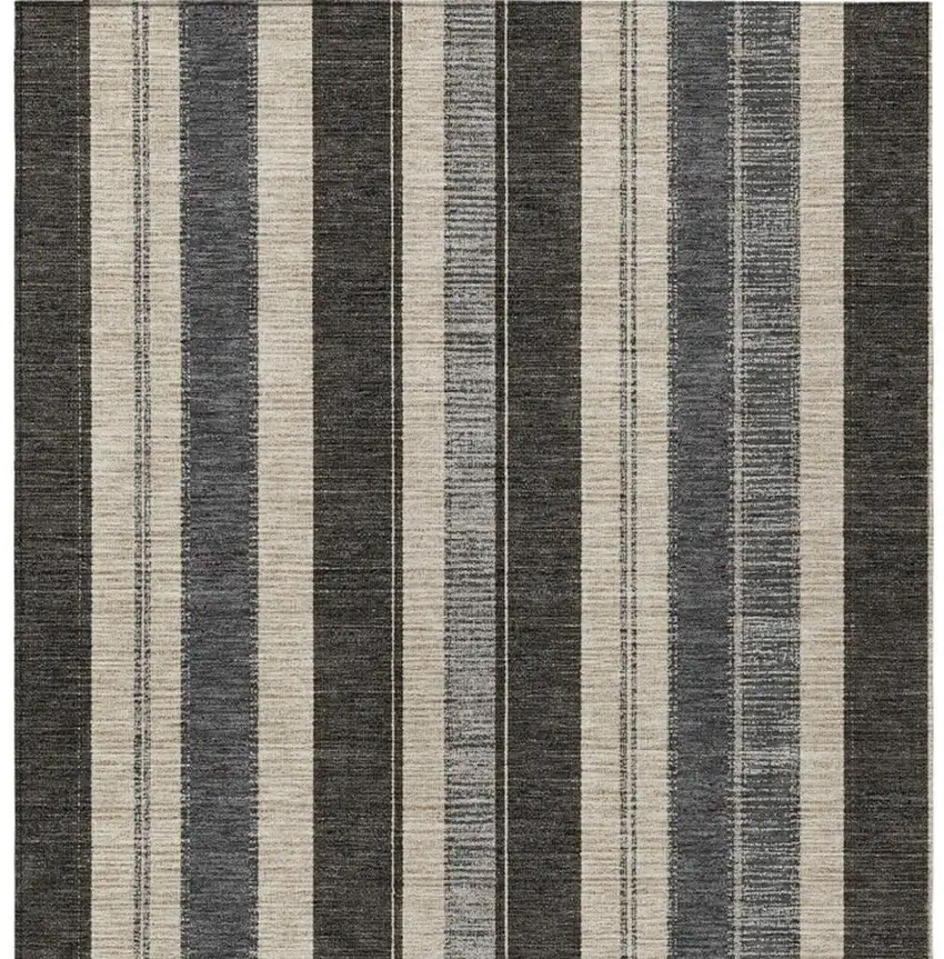 Black And Ivory Striped Washable Indoor Outdoor Area Rug Photo 8