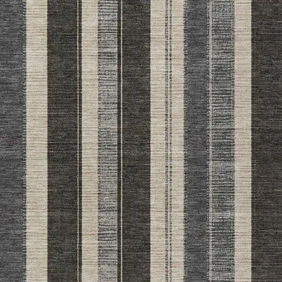 Black And Ivory Striped Washable Indoor Outdoor Area Rug Photo 4