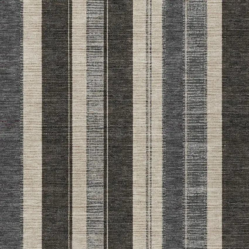Black And Ivory Striped Washable Indoor Outdoor Area Rug Photo 4