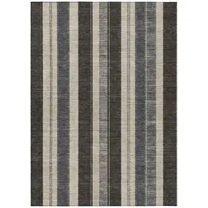 Photo of Black And Ivory Striped Washable Indoor Outdoor Area Rug