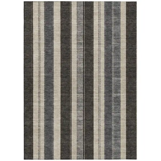 Black And Ivory Striped Washable Indoor Outdoor Area Rug Photo 1