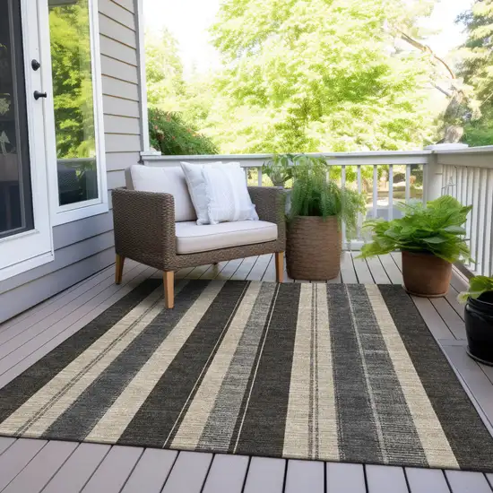 Black And Ivory Striped Washable Indoor Outdoor Area Rug Photo 9