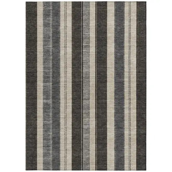 Black And Ivory Striped Washable Indoor Outdoor Area Rug Photo 3