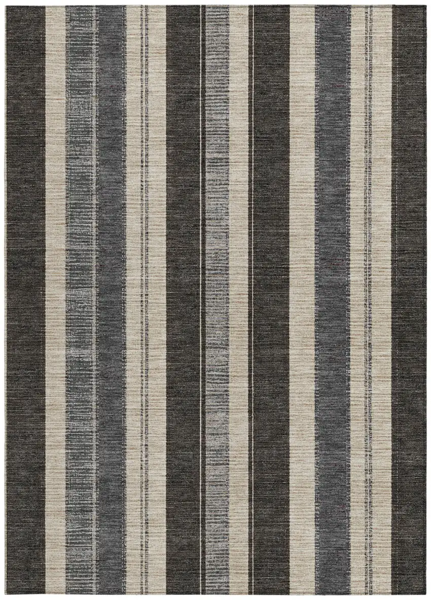Black And Ivory Striped Washable Indoor Outdoor Area Rug Photo 3