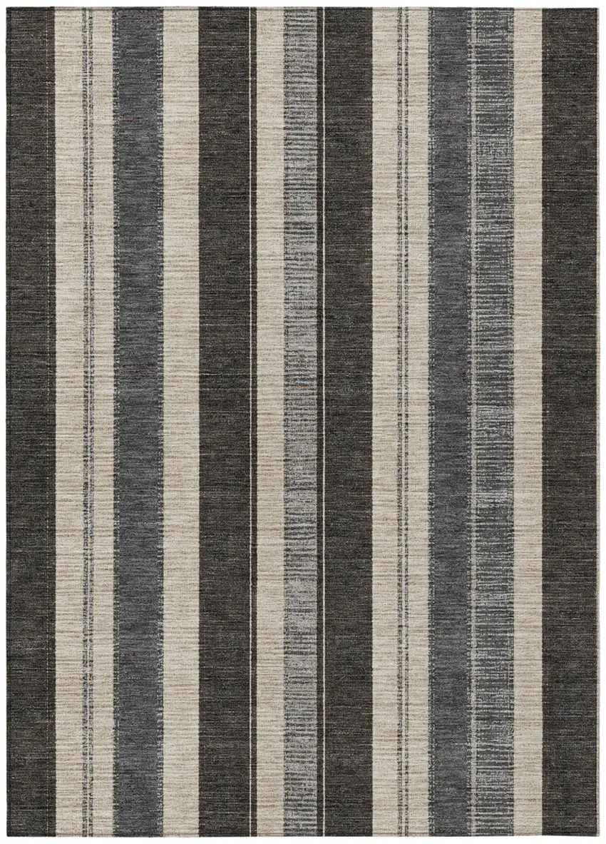 Black And Ivory Striped Washable Indoor Outdoor Area Rug Photo 1