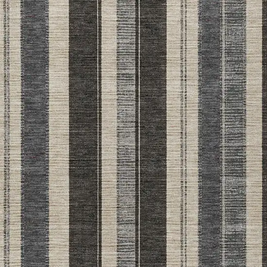 Black And Ivory Striped Washable Indoor Outdoor Area Rug Photo 4