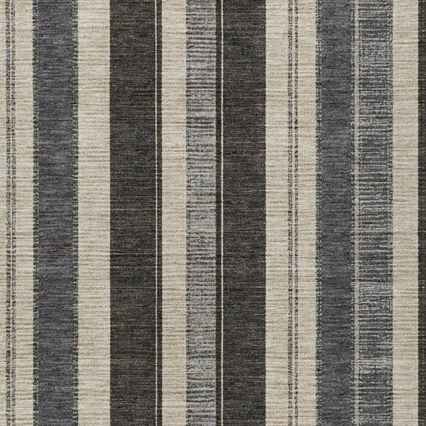 Black And Ivory Striped Washable Indoor Outdoor Area Rug Photo 4