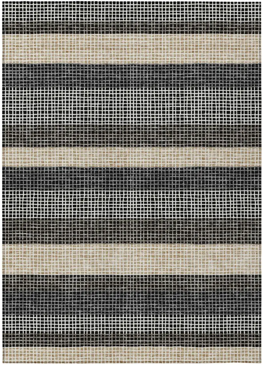 Black And Ivory Striped Washable Indoor Outdoor Area Rug Photo 2