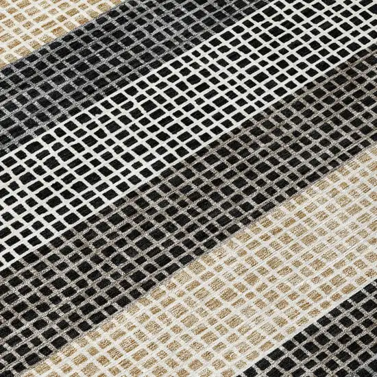 Black And Ivory Striped Washable Indoor Outdoor Area Rug Photo 6