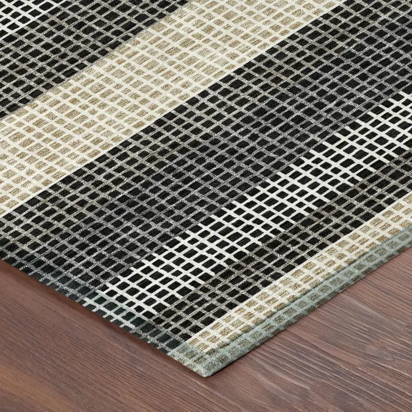 Black And Ivory Striped Washable Indoor Outdoor Area Rug Photo 5