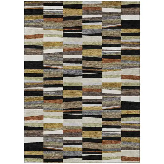 Black And Ivory Striped Washable Indoor Outdoor Area Rug Photo 4