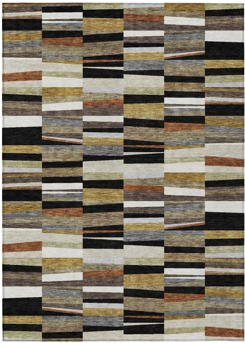 Black And Ivory Striped Washable Indoor Outdoor Area Rug Photo 4