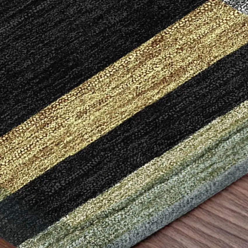 Black And Ivory Striped Washable Indoor Outdoor Area Rug Photo 3
