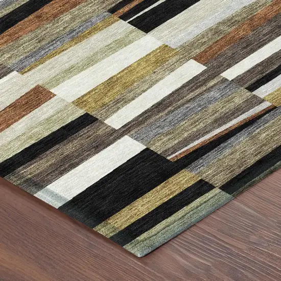 Black And Ivory Striped Washable Indoor Outdoor Area Rug Photo 2