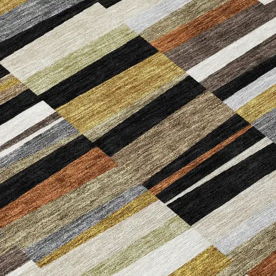 Black And Ivory Striped Washable Indoor Outdoor Area Rug Photo 5