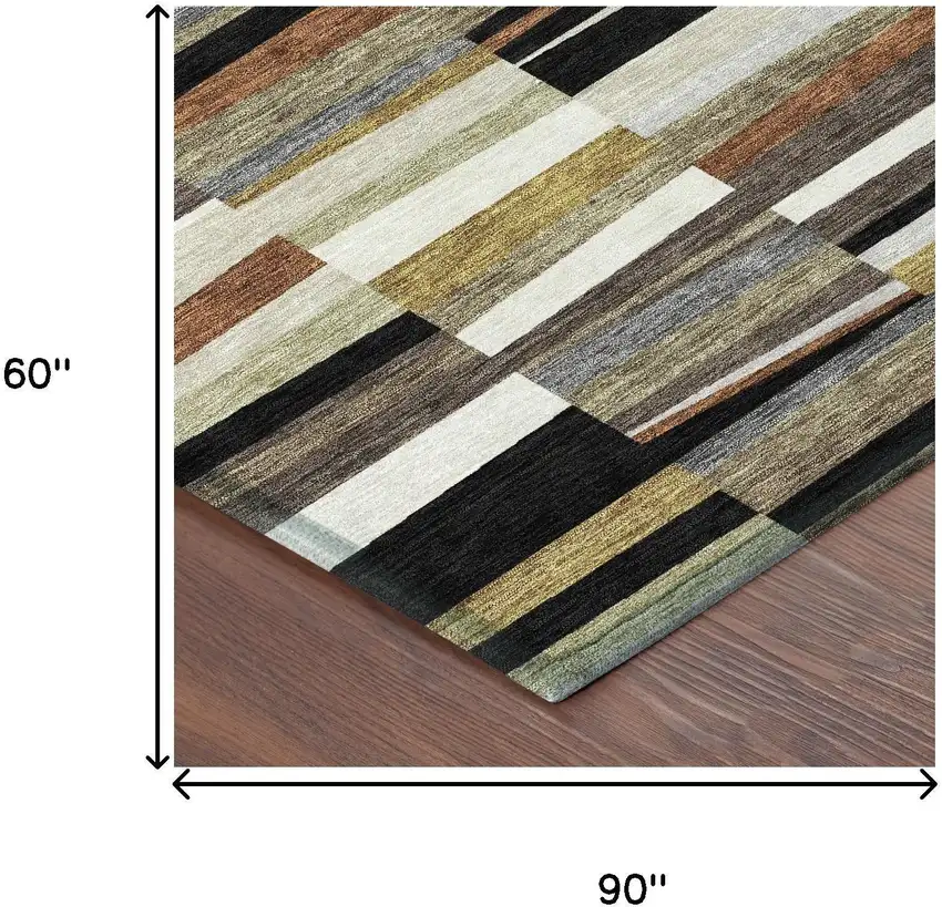 Black And Ivory Striped Washable Indoor Outdoor Area Rug Photo 6