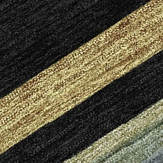 Black And Ivory Striped Washable Indoor Outdoor Area Rug Photo 1