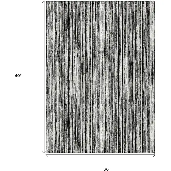 Black And Ivory Striped Washable Indoor Outdoor Area Rug Photo 7