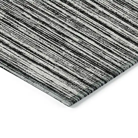 Black And Ivory Striped Washable Indoor Outdoor Area Rug Photo 4