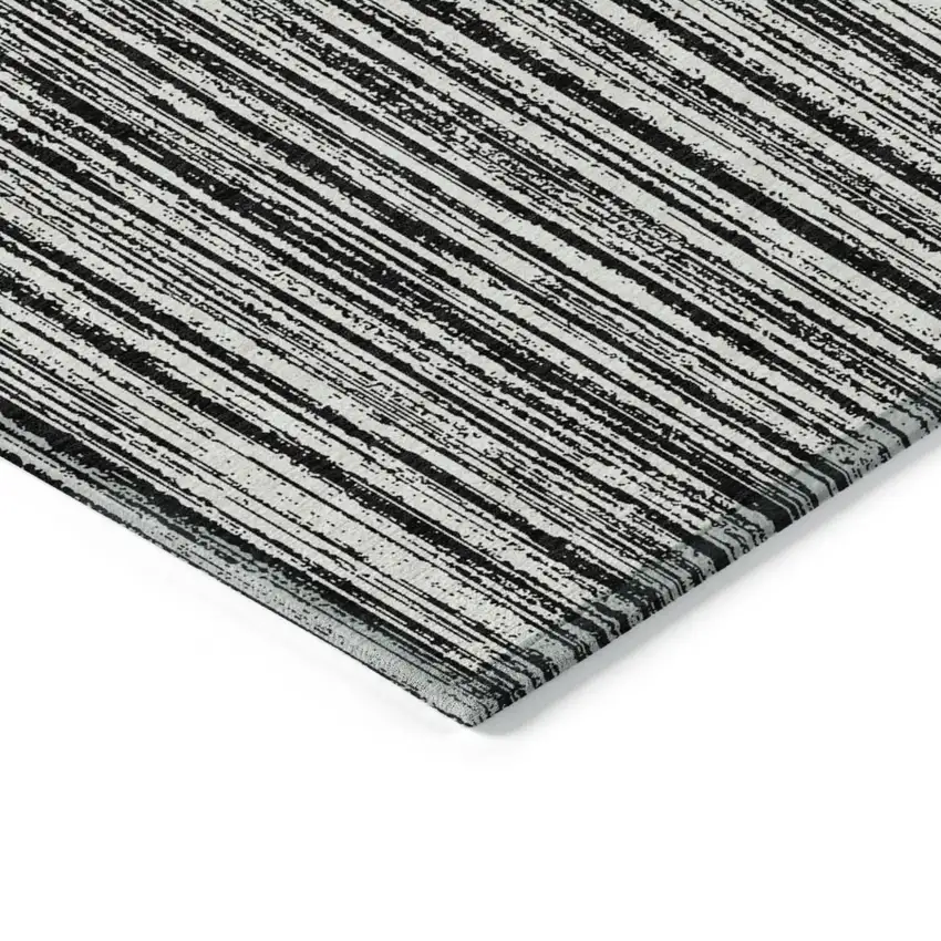Black And Ivory Striped Washable Indoor Outdoor Area Rug Photo 4