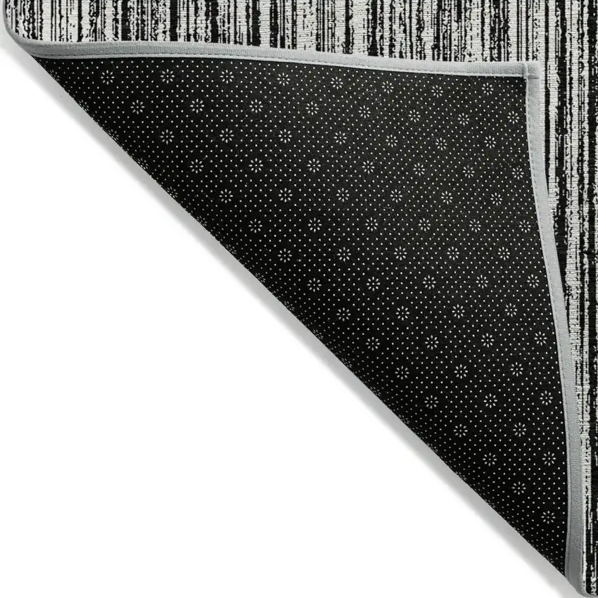 Black And Ivory Striped Washable Indoor Outdoor Area Rug Photo 3