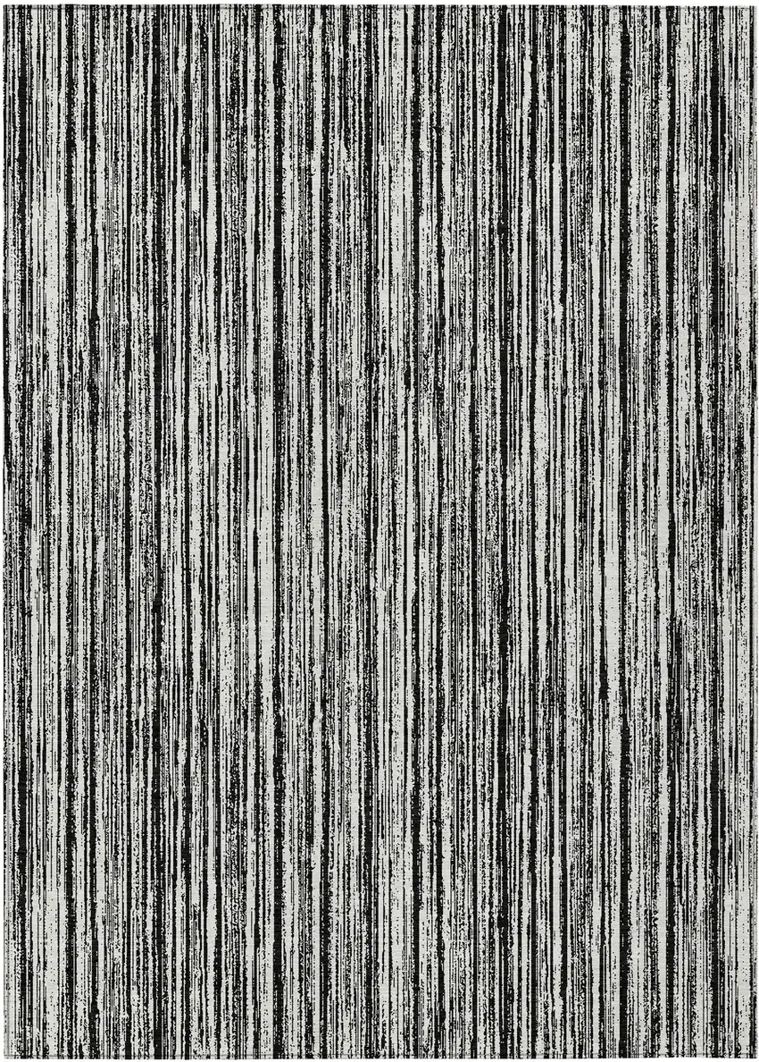 Black And Ivory Striped Washable Indoor Outdoor Area Rug Photo 2
