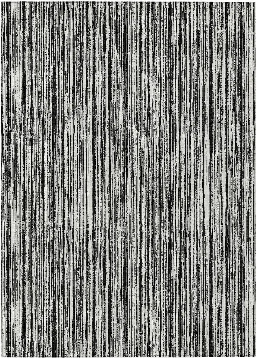 Black And Ivory Striped Washable Indoor Outdoor Area Rug Photo 2