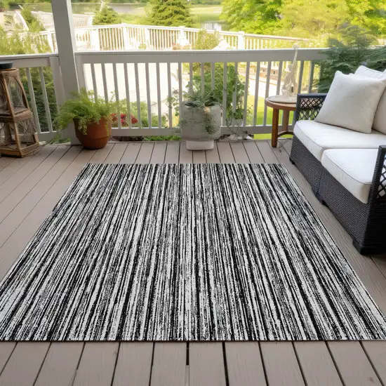 Black And Ivory Striped Washable Indoor Outdoor Area Rug Photo 7