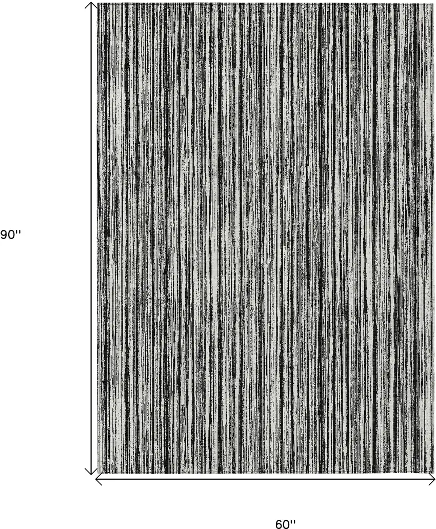 Black And Ivory Striped Washable Indoor Outdoor Area Rug Photo 3