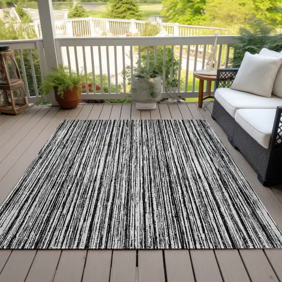 Black And Ivory Striped Washable Indoor Outdoor Area Rug Photo 6