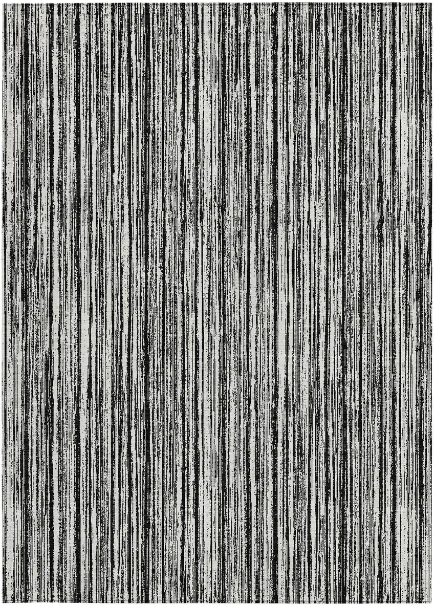 Black And Ivory Striped Washable Indoor Outdoor Area Rug Photo 5