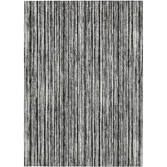 Black And Ivory Striped Washable Indoor Outdoor Area Rug Photo 5