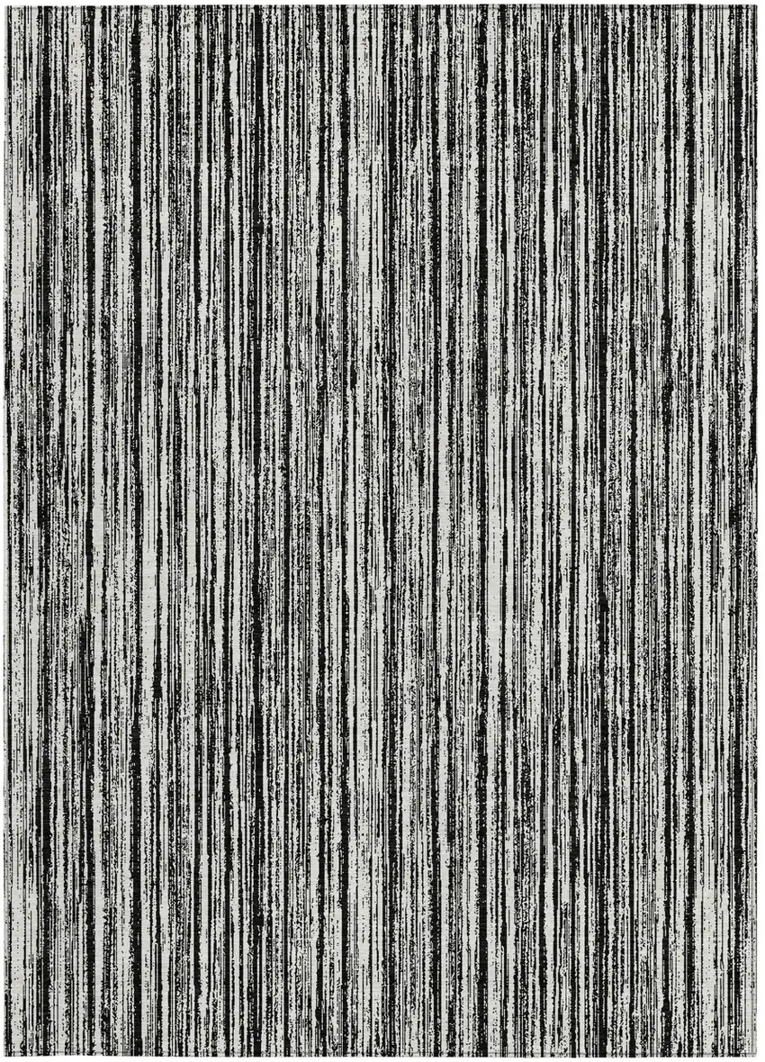 Black And Ivory Striped Washable Indoor Outdoor Area Rug Photo 5